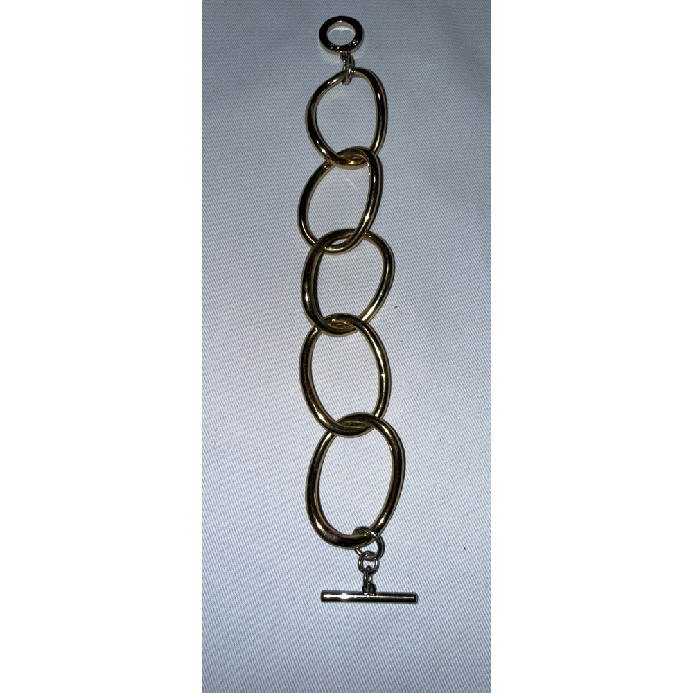 Chaps Gold Tone Chunky Oval Link Toggle Bracelet Large Chain Statement Jewelry